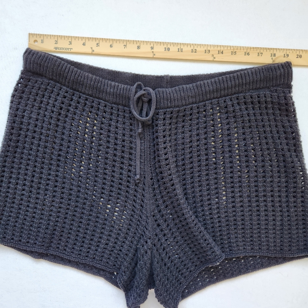 Comfy Crocheted Boho Shorts Black Drawstring Tie Beach Pool Lounge Cute XXL - Picture 10 of 13
